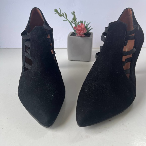 Brenda Zara Suede Stiletto Heel Womens Shoes Size 8/38.5 Black Elastic Straps - Picture 4 of 13